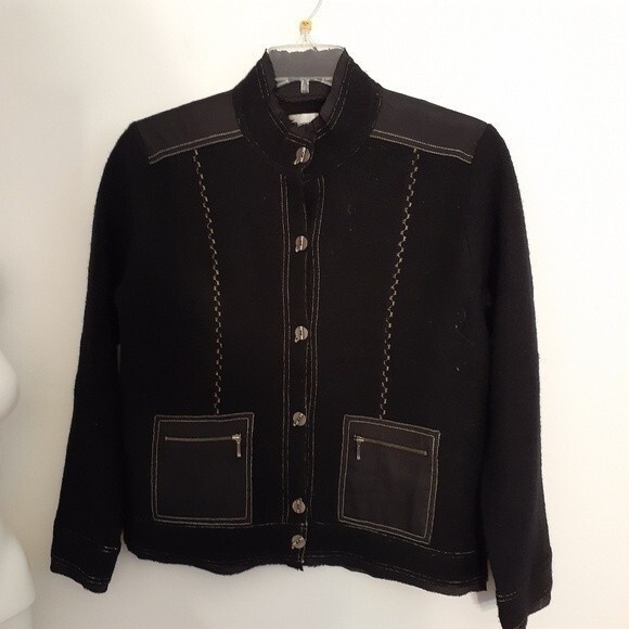 chicos blazer Chico's black boiled wool jacket blazer coat 1 8 10 12 m l classic - Picture 1 of 5